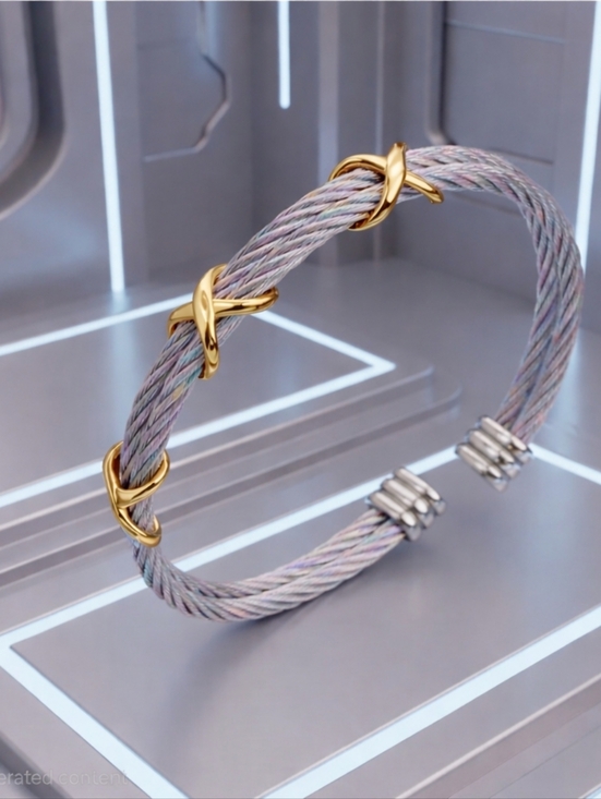 Anthropologie Jewelry - Two-Tone Silver Cable Cuff with Gold X Details